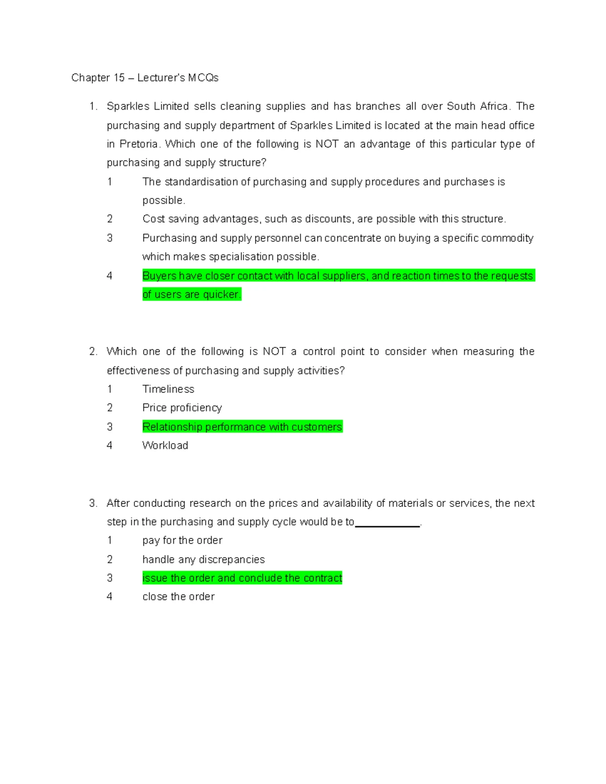Chapter 15 MCQs with answers - BEC 111E - UFH - Studocu
