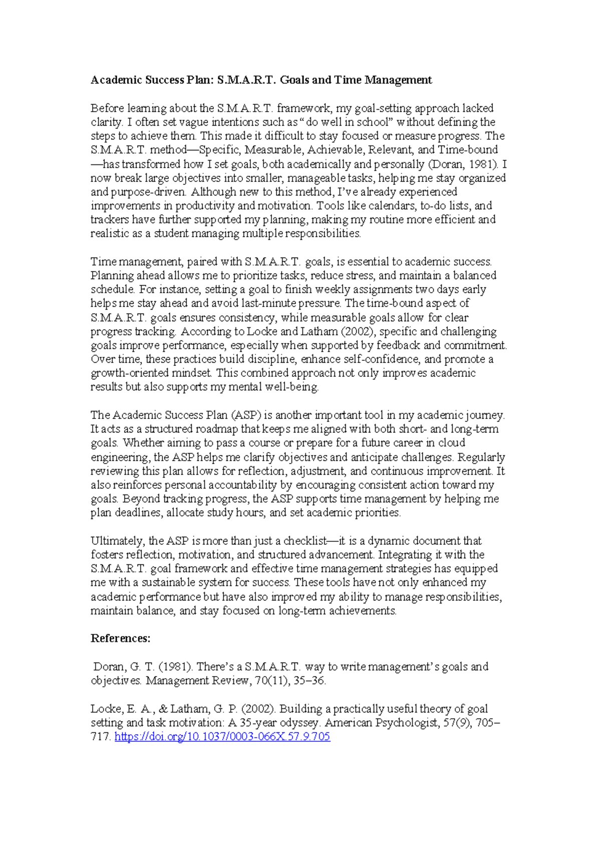 Academic Success Plan: S.M.A.R.T. Goals & Time Management Strategies ...