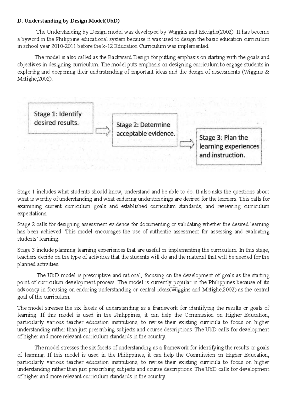 Understanding by Design Model (UbD) - Comprehensive Overview - Studocu
