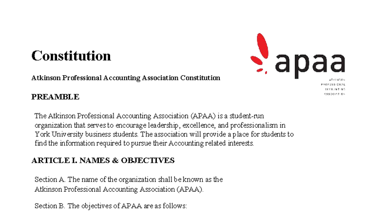 APAA Constitution 2023-2024: Governance and Membership Guidelines - Studocu