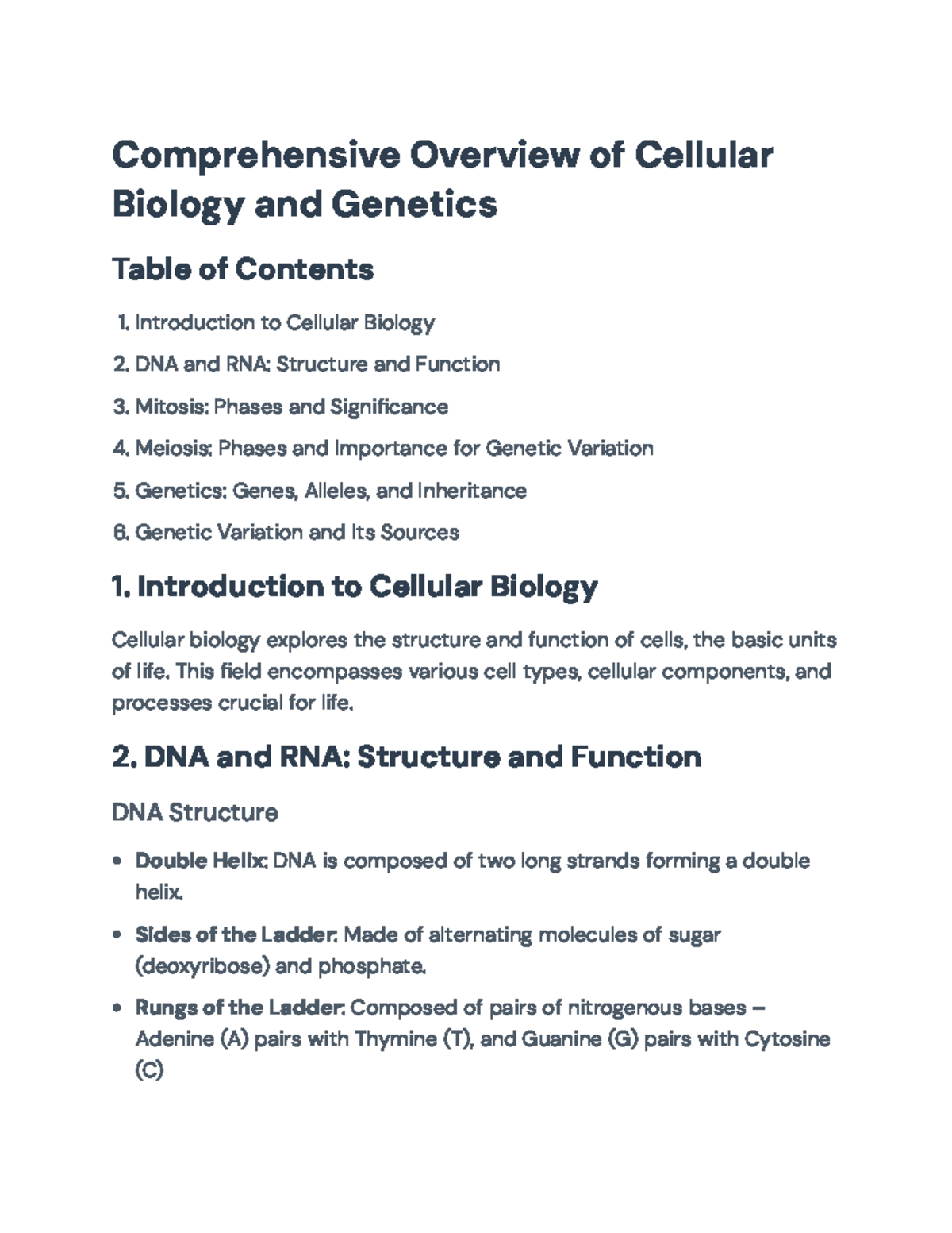 Final Exam Study Notes on Mitosis, Meiosis & Genetics (Biology 101 ...