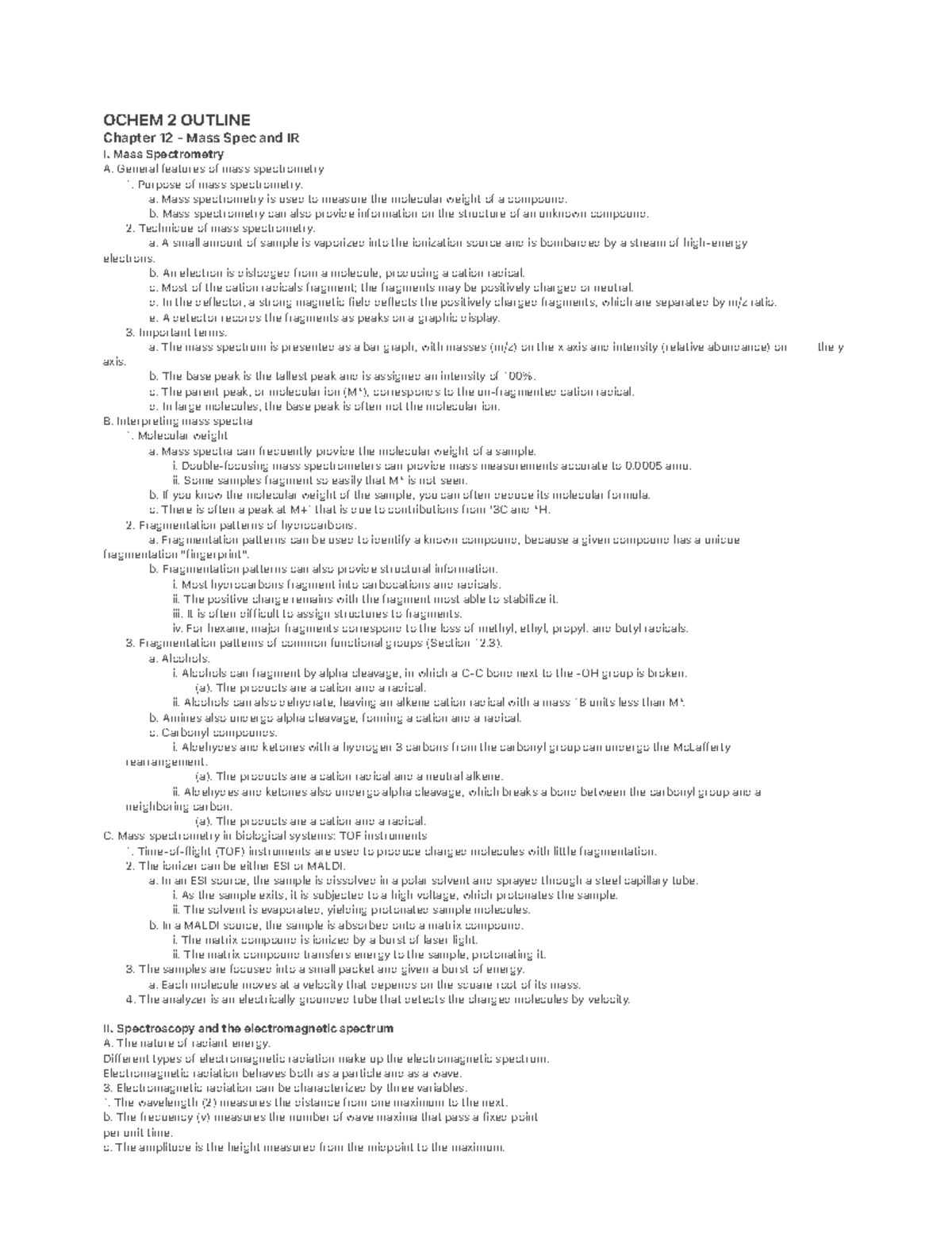 OCHEM 2 OUTLINE: Chapter 12 - Mass Spectrometry & IR Summary - Studocu