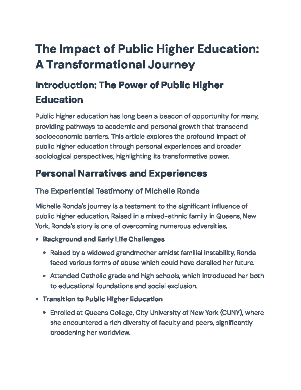 The Transformative Power of Public Higher Education: A CUNY Perspective ...