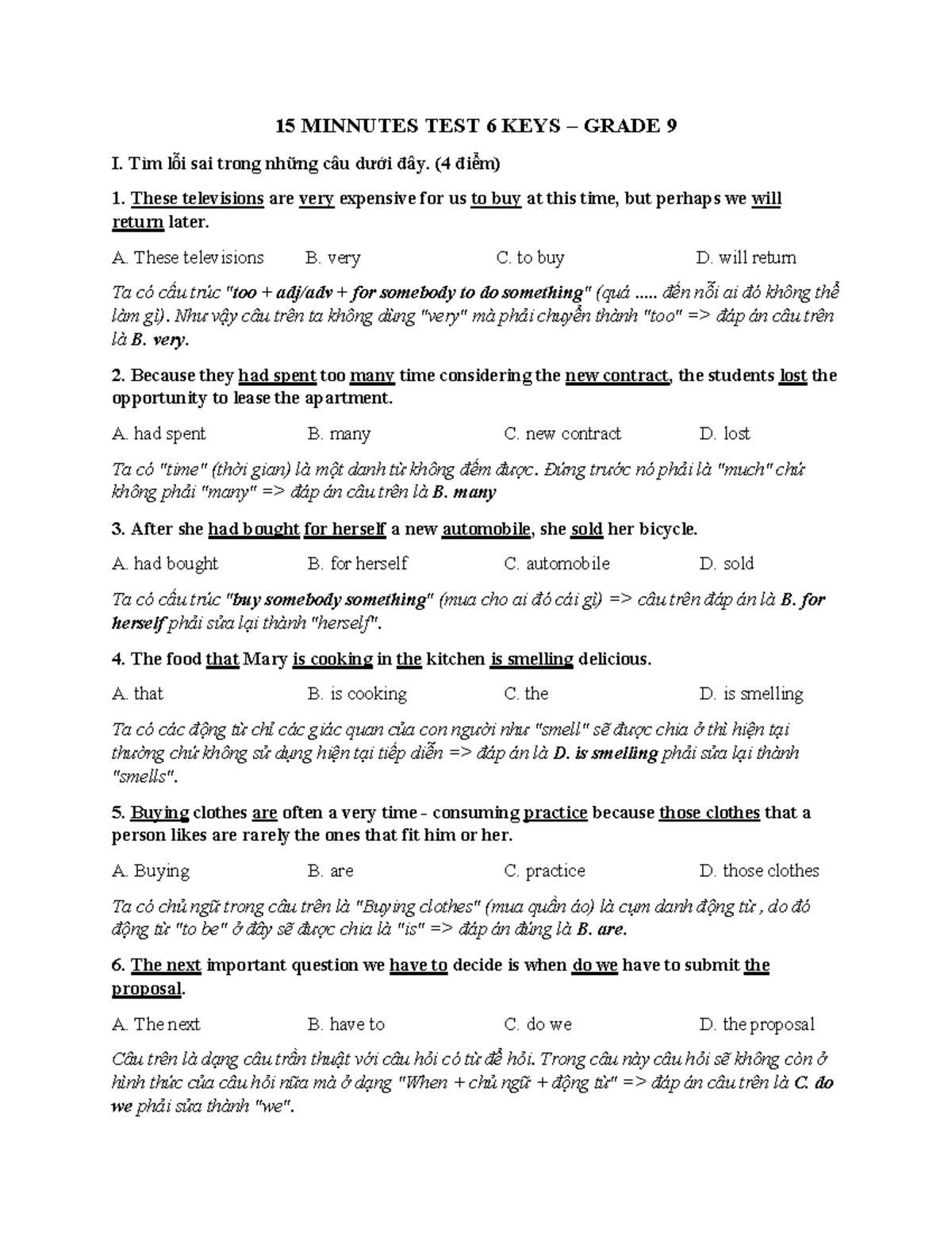 Final Test 10 Keys – Grade 9 - Studocu