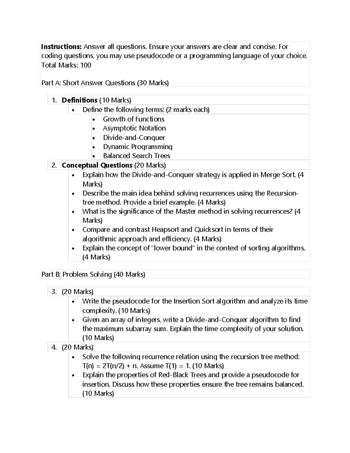 CSOR 4231 Exam 1 Cheat Sheet: Math Definitions & Algorithms Overview ...