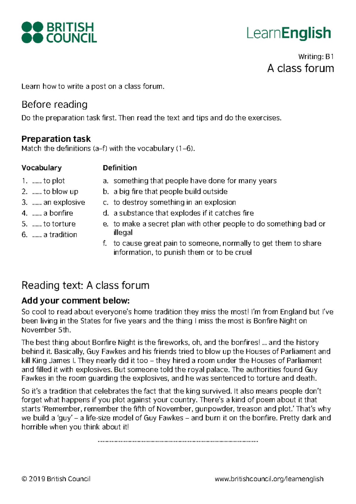 Learn English Writing: B1 Class Forum Guidelines and Tips - Studocu
