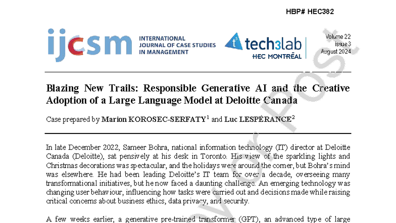 HEC382 Case Study: Responsible Generative AI Adoption at Deloitte ...