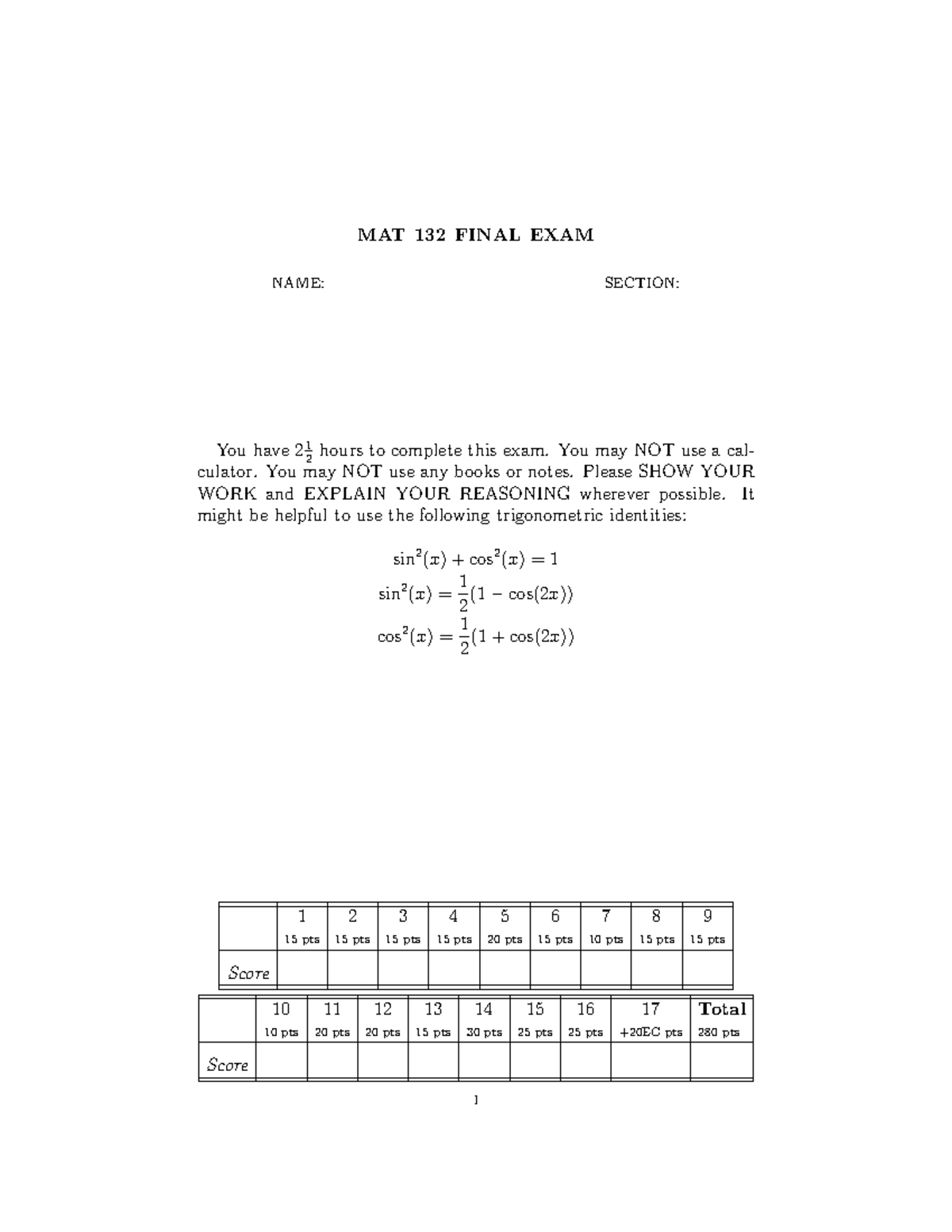 MAT 132 FINAL EXAM - Comprehensive Review and Solutions - Studocu