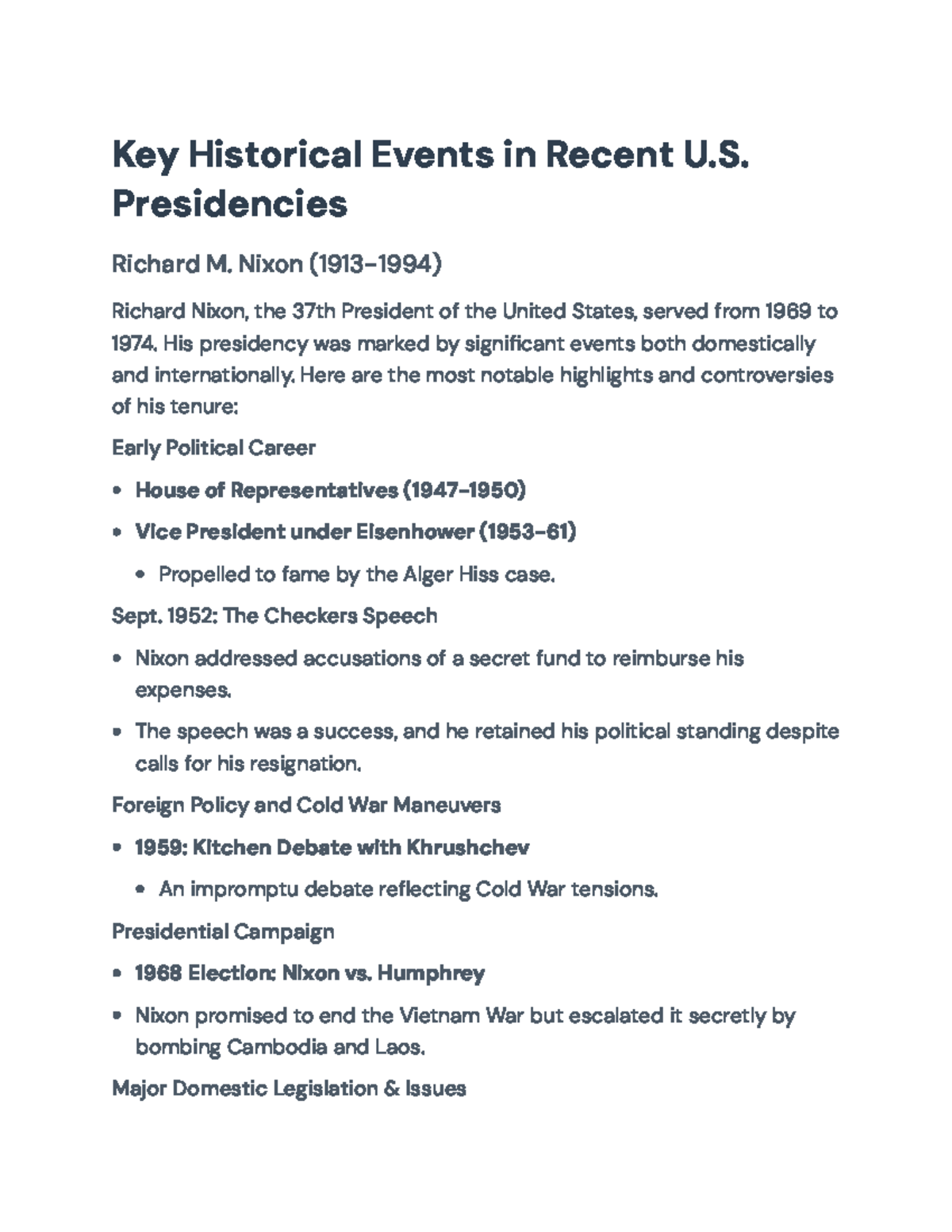 Key Historical Events in U.S. Presidencies: Nixon to Clinton (HIST101 ...