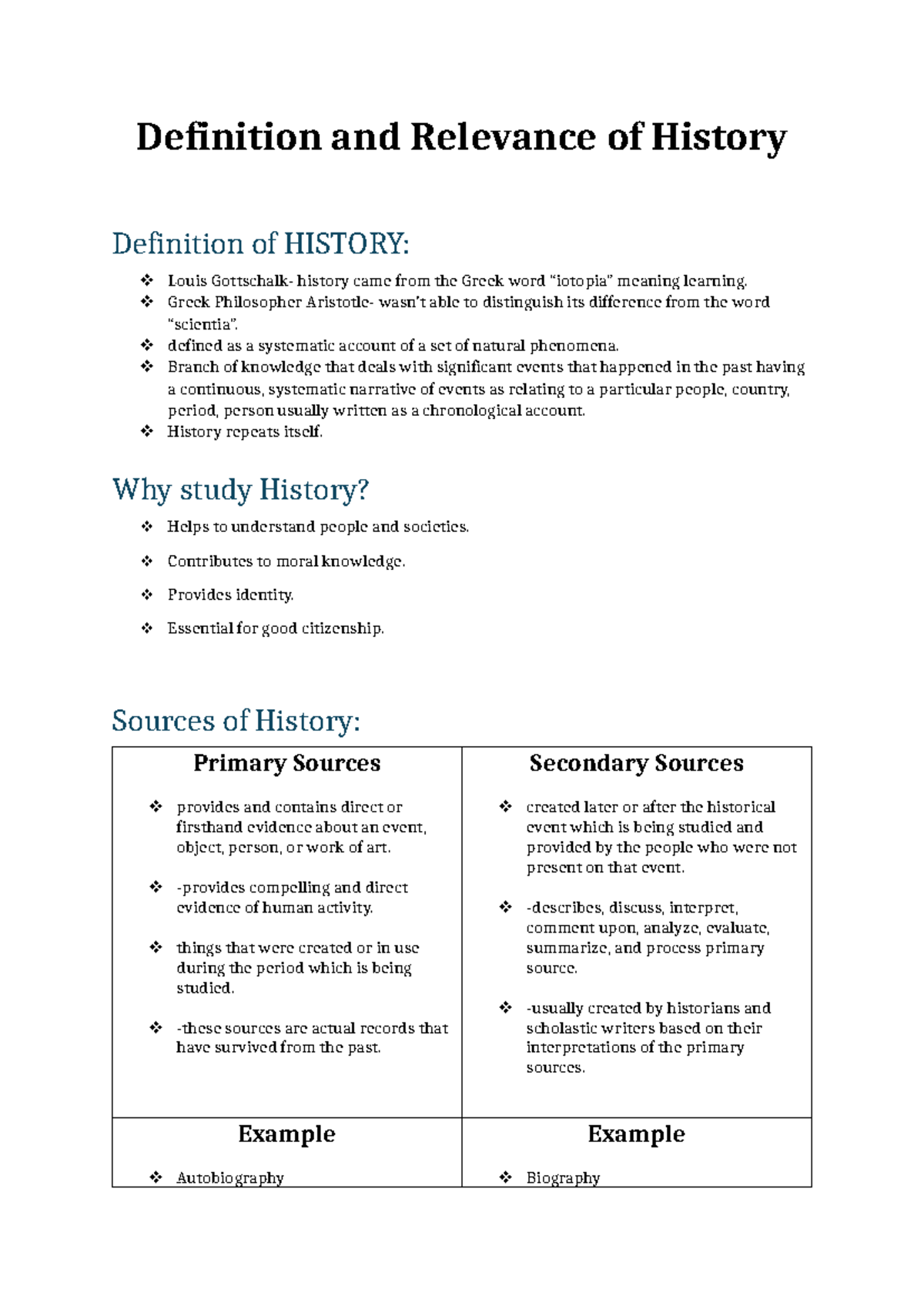 Module 1 - Understanding the Definition and Importance of History - Studocu