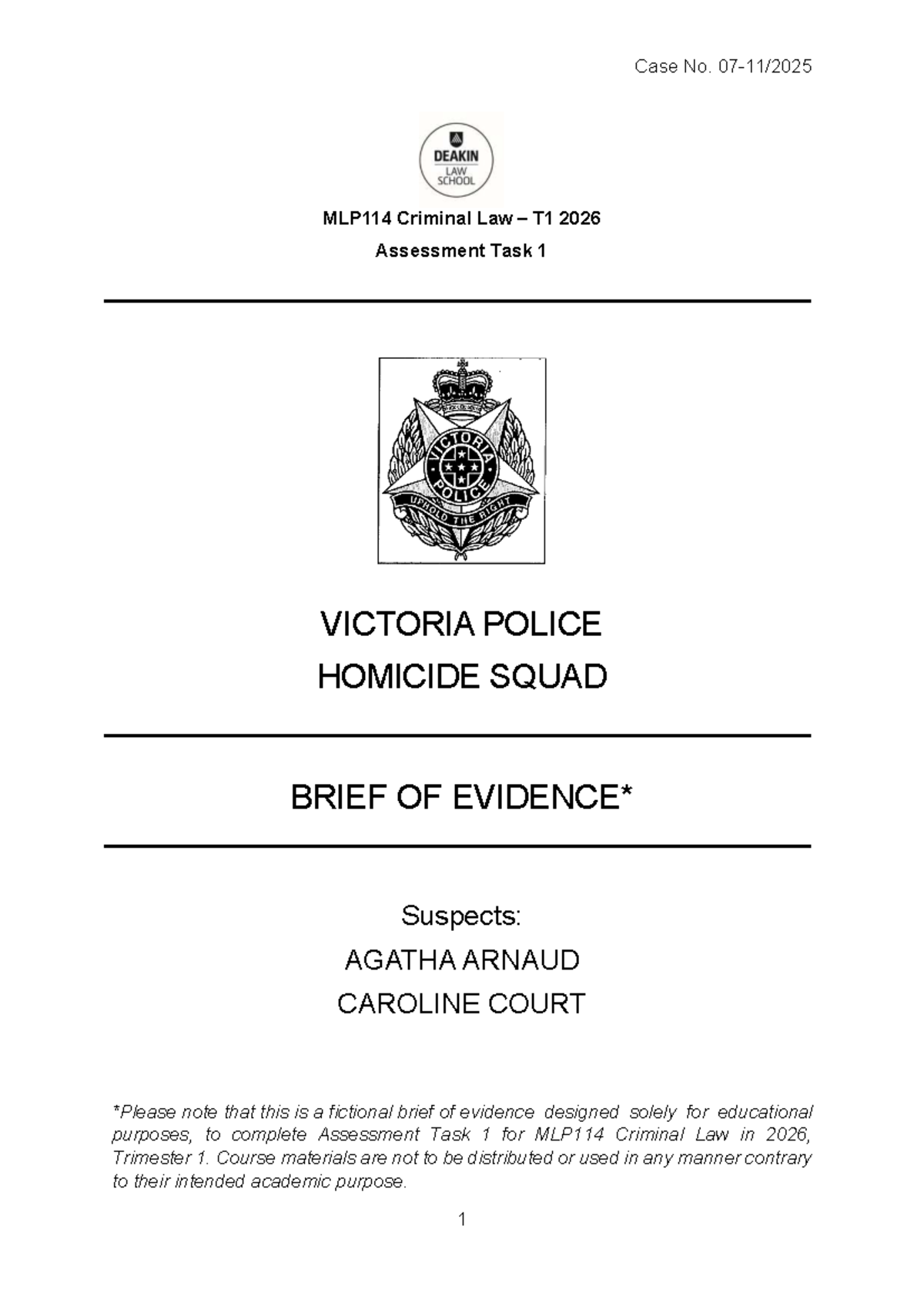 MLP114 2026 T1 Assessment - Victoria Police Homicide Brief - Studocu