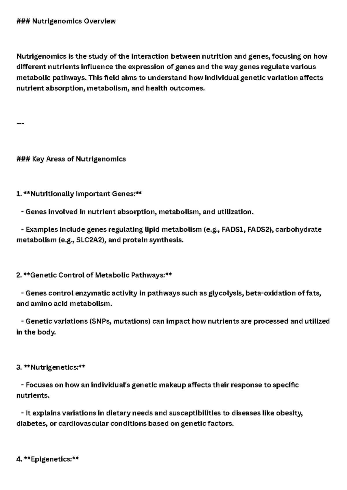 Nutrigenomics Overview: Interactions of Nutrition and Genes - Studocu