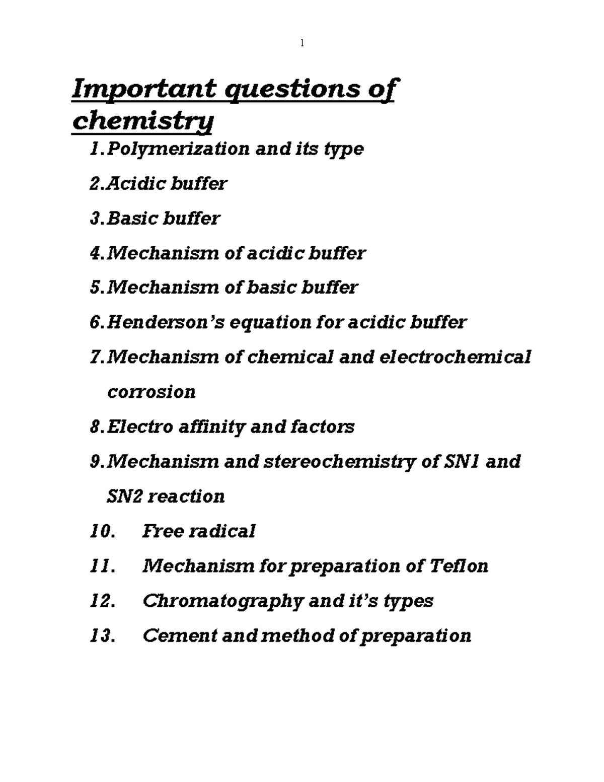 Chemistry 101: Key Topics & Questions for Exam Preparation - Studocu