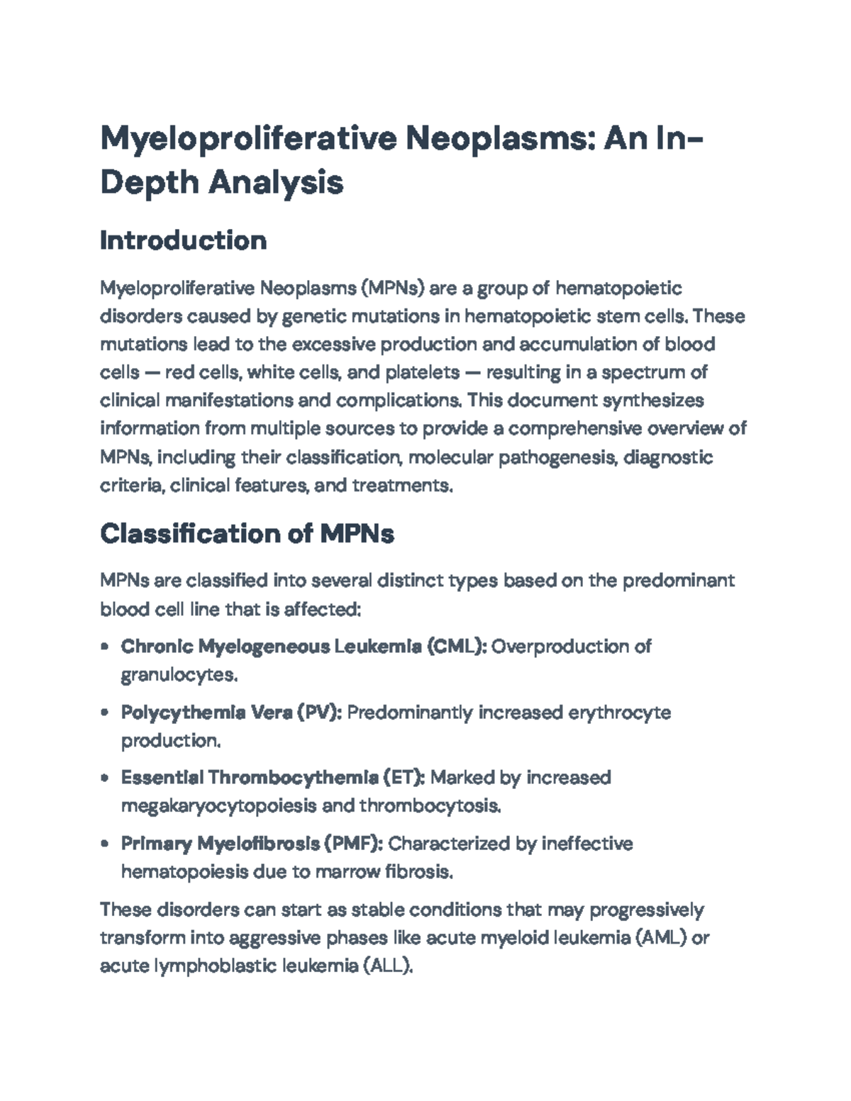 Myeloproliferative Neoplasms (MPNs): Overview, Classification ...