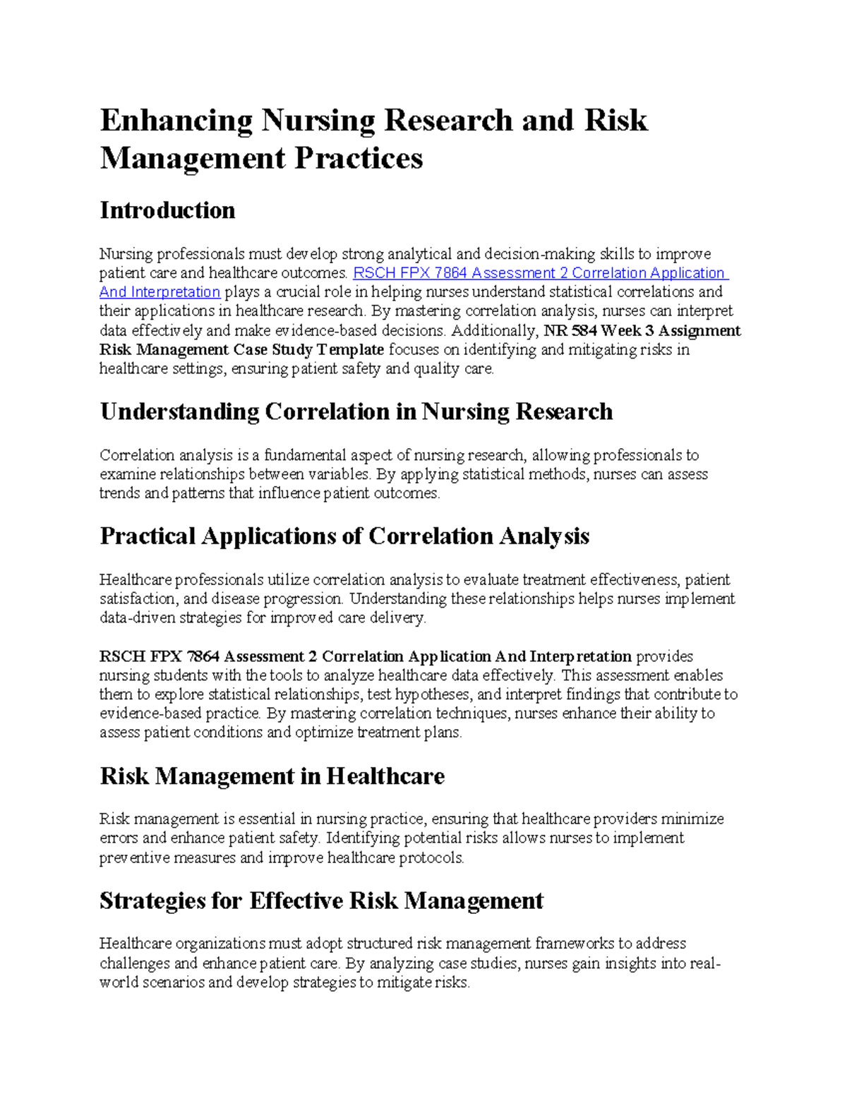 69 NR 584 Week 3 Assignment Risk Management Case Study Template ...