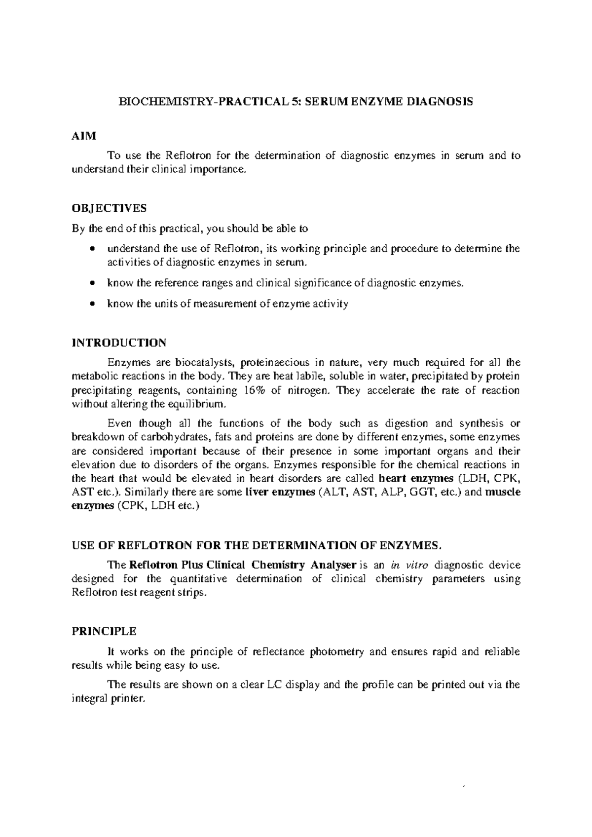 1-Lab Manual -Serum Enzymes - BIOCHEMISTRY-PRACTICAL 5 : SERUM ENZYME ...