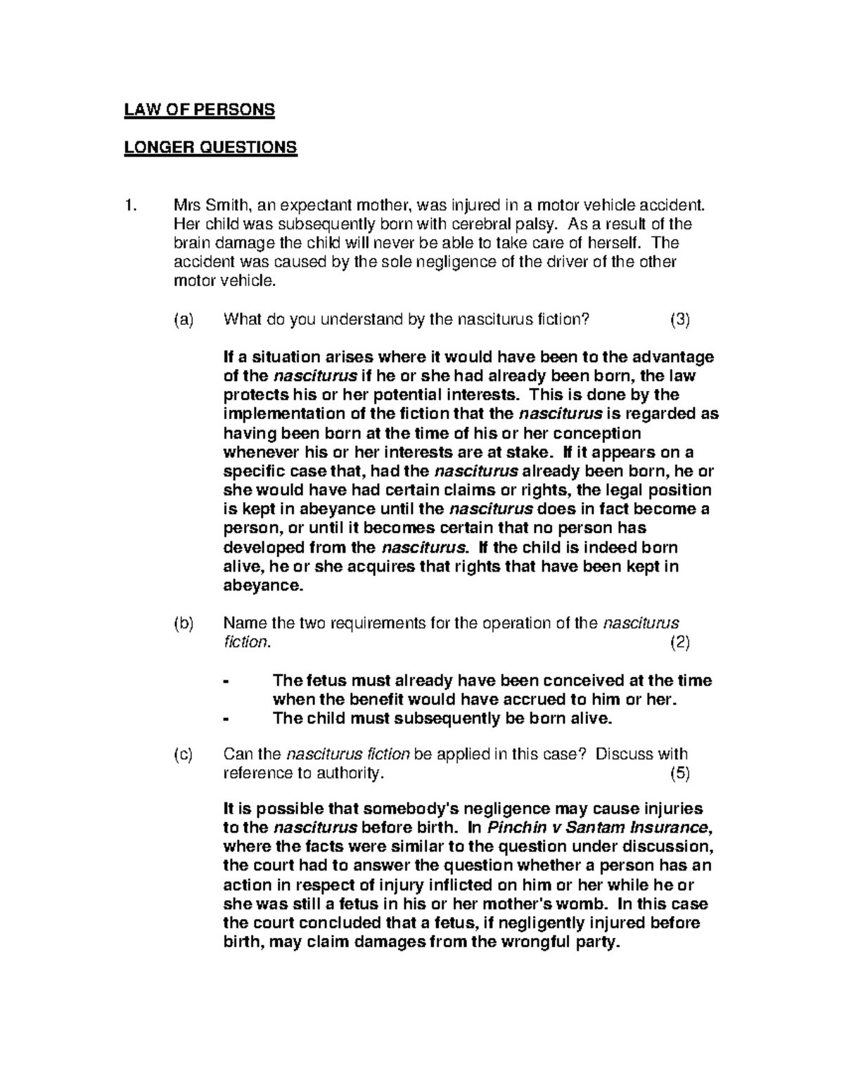 Law of Persons (Course Code) Longer Questions: Answers & Discussions ...