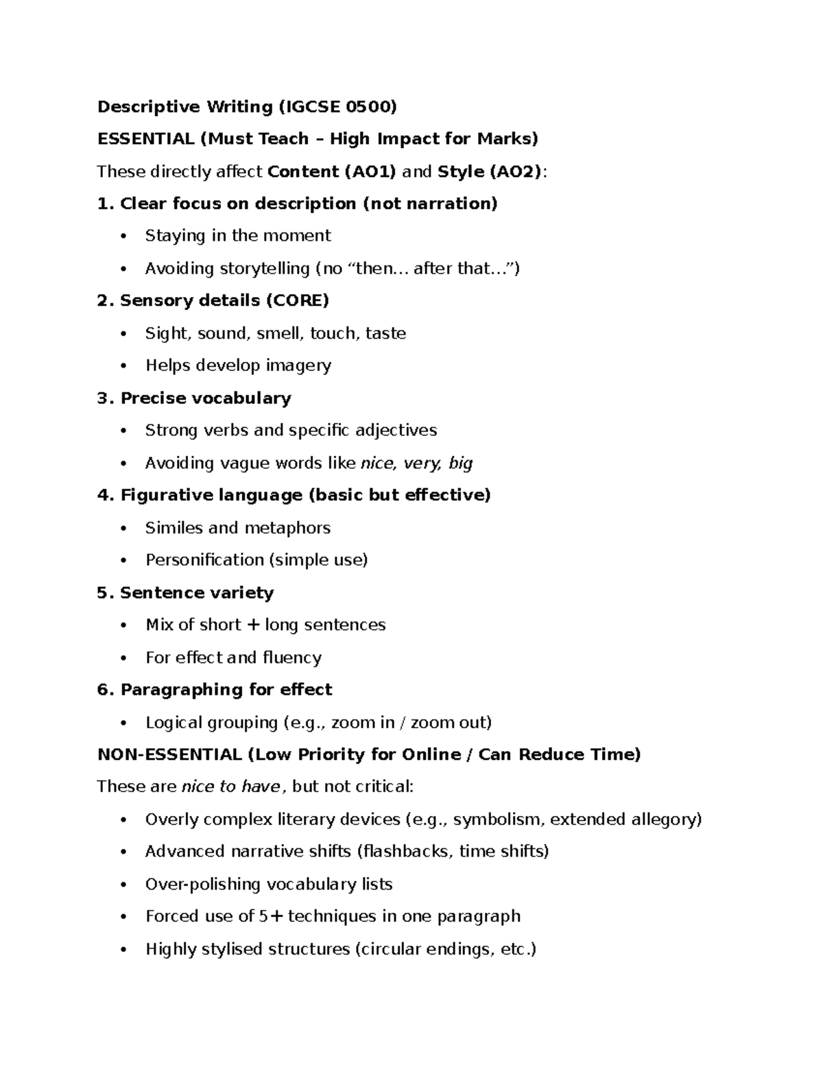 Descriptive Writing Tips (IGCSE 0500) for High Impact Marks - Studocu