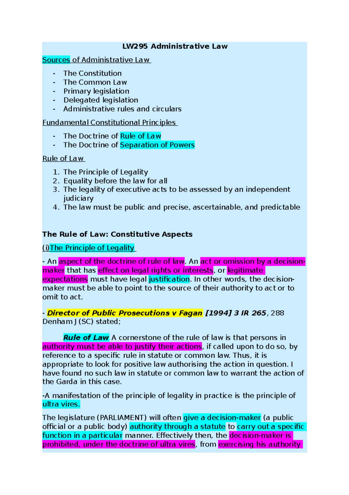 LW295 Administrative Law: Key Concepts and Principles Notes - Studocu