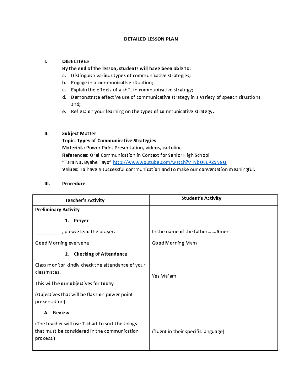 Types of Communicative Strategies: Detailed Lesson Plan for Engaging ...
