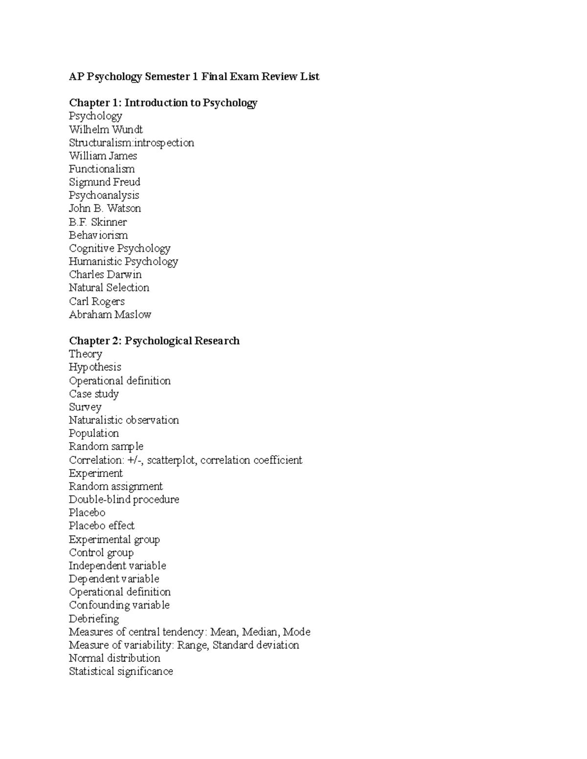 AP Psychology S1 Final Exam Review List 2023: Key Concepts & Theories ...