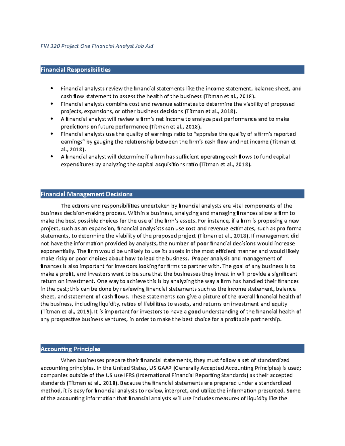 FIN 320 Project One Financial Analyst Job Aid - 2022 - FIN 320 Project ...