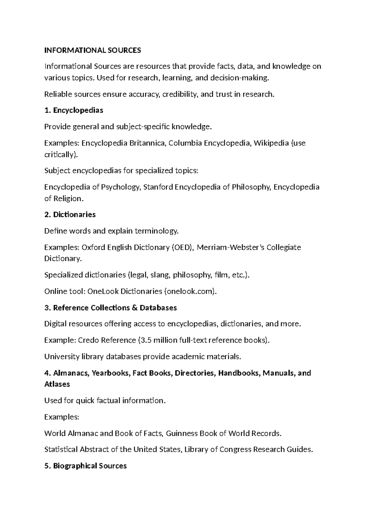 6.1.3 infor sources - critical thinking - INFORMATIONAL SOURCES ...