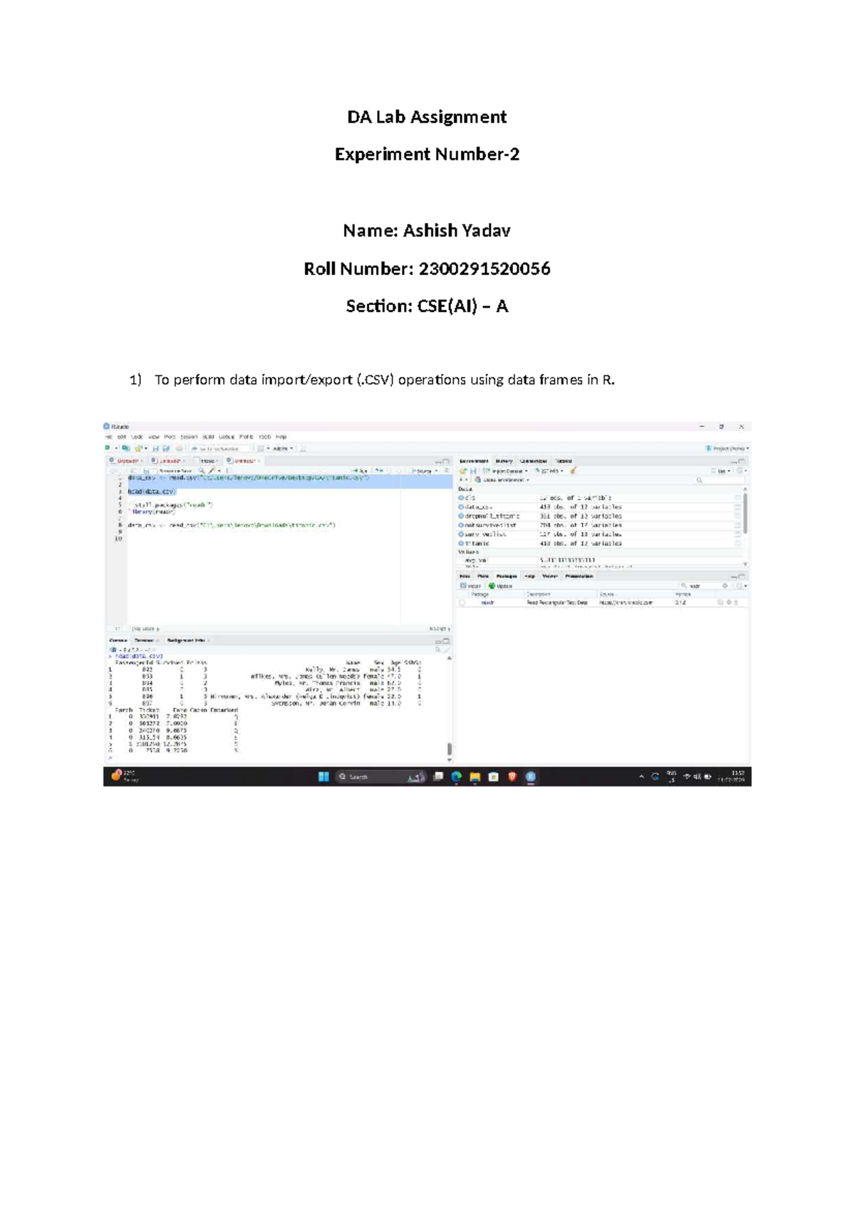 DA Lab Assignment - 02 - A MC, M,A C A - B.Tech CSE (3rd Year) - DA Lab ...