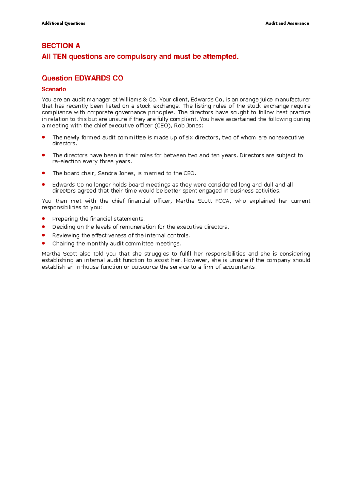 Practice Test AA - Audit and Assurance Additional Questions - Studocu