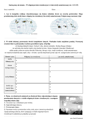 Geografia - Strefy klimatyczne - Karta pracy klasa V krajobraz sawanny