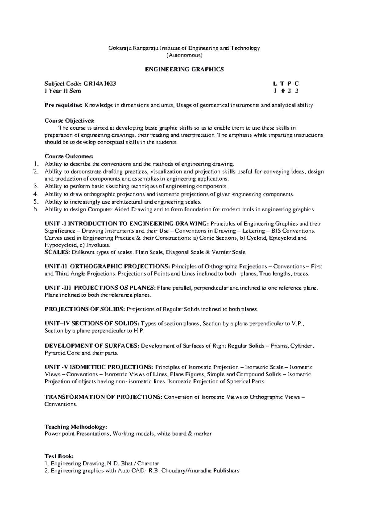 GR14A1023 - Engineering Graphics Course Overview and Key Concepts - Studocu