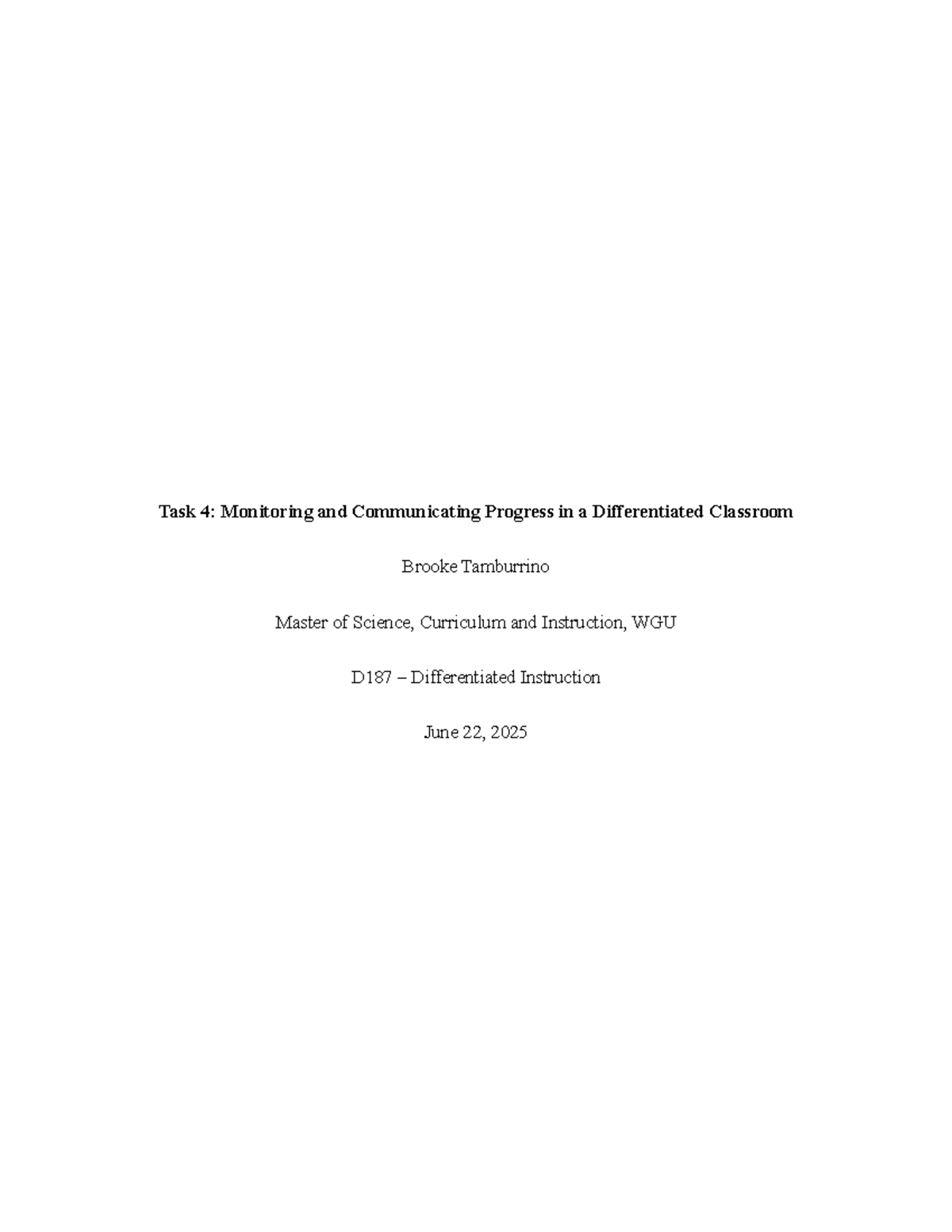 D187 Task 4: Monitoring & Communicating Progress in Differentiated ...