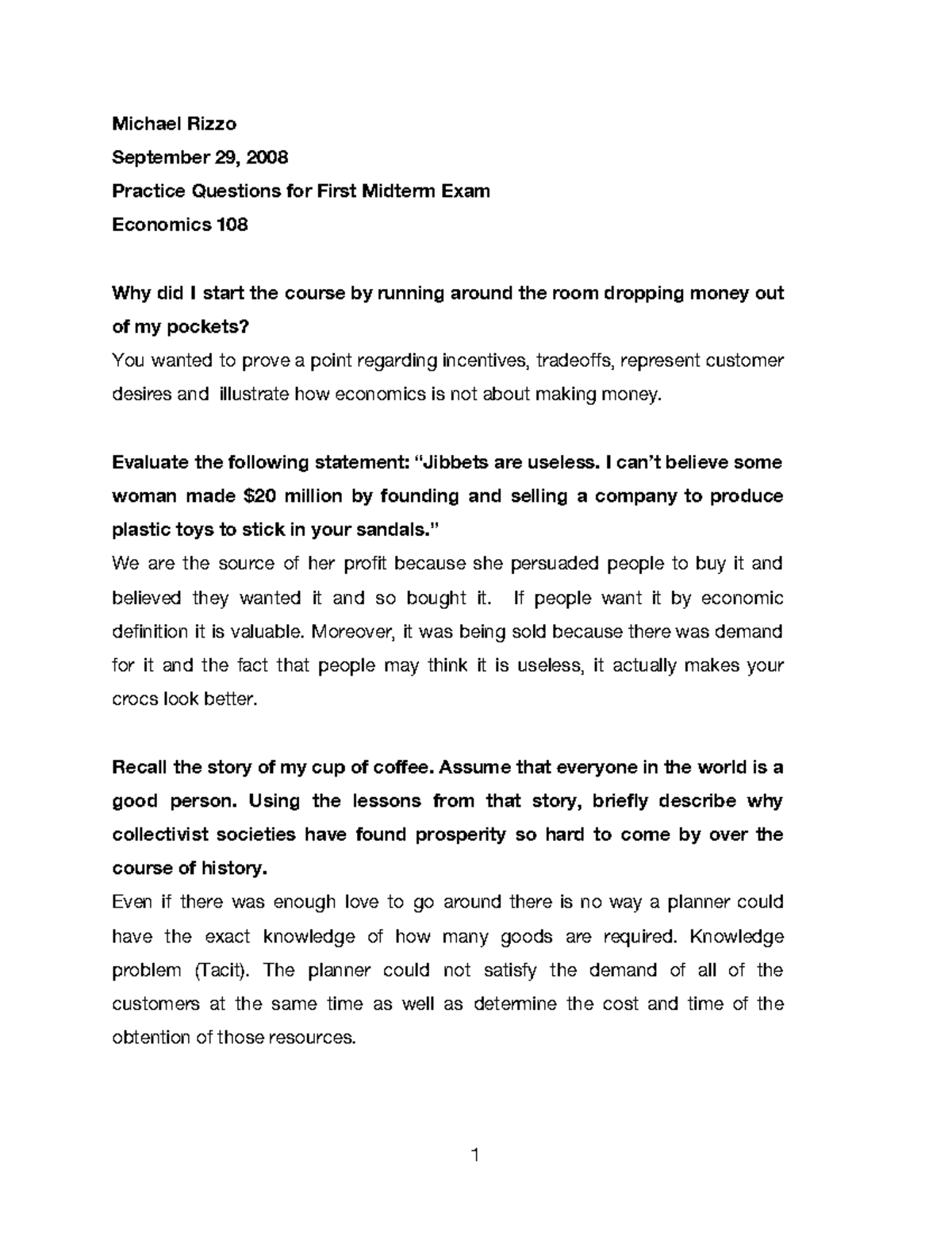 Midterm 1 Practice Questions for Economics 108 - Studocu