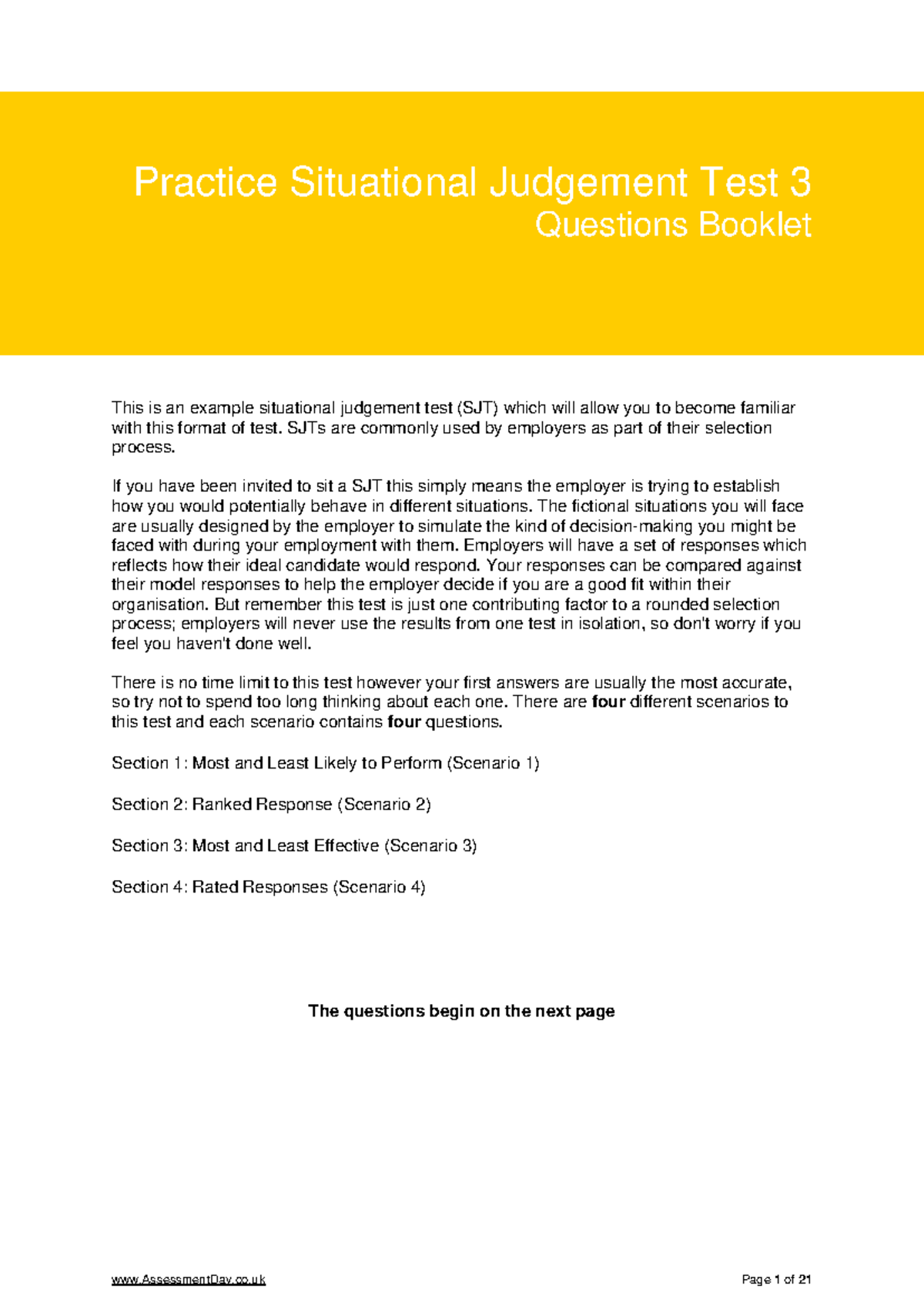 Practice Situational Judgement Test 3: Questions Booklet - Studocu