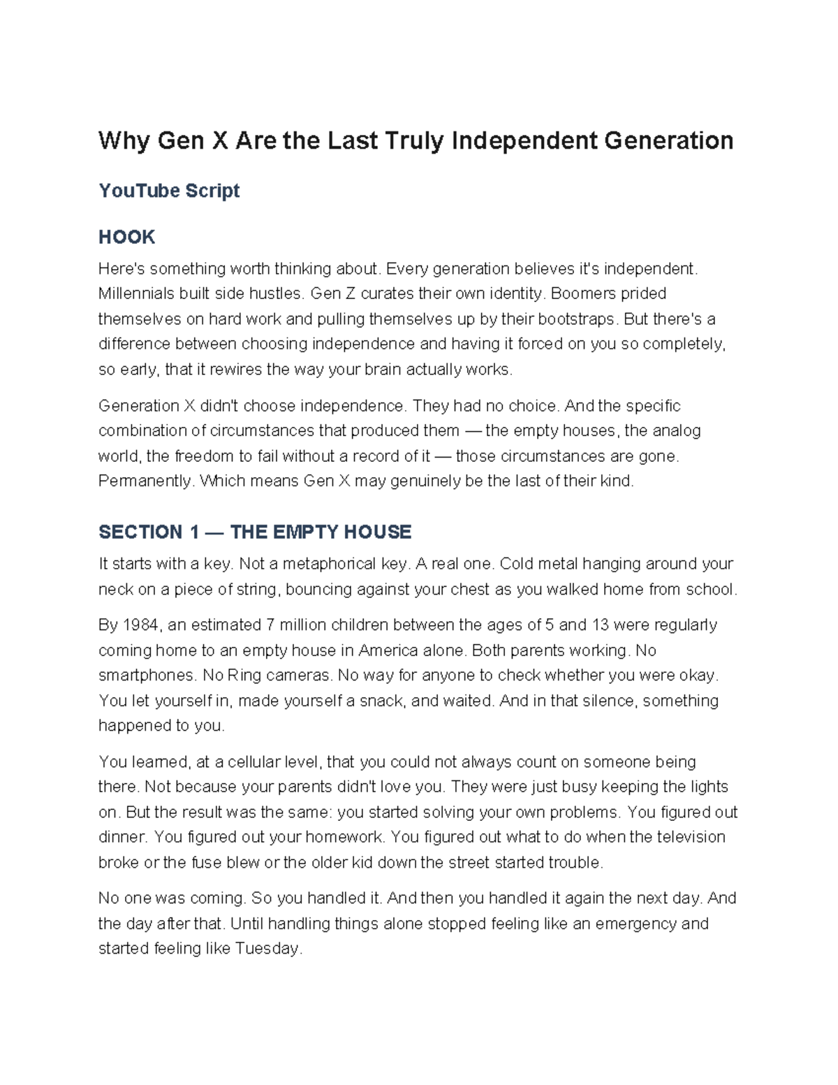 Gen X: The Last Truly Independent Generation - YouTube Script - Studocu