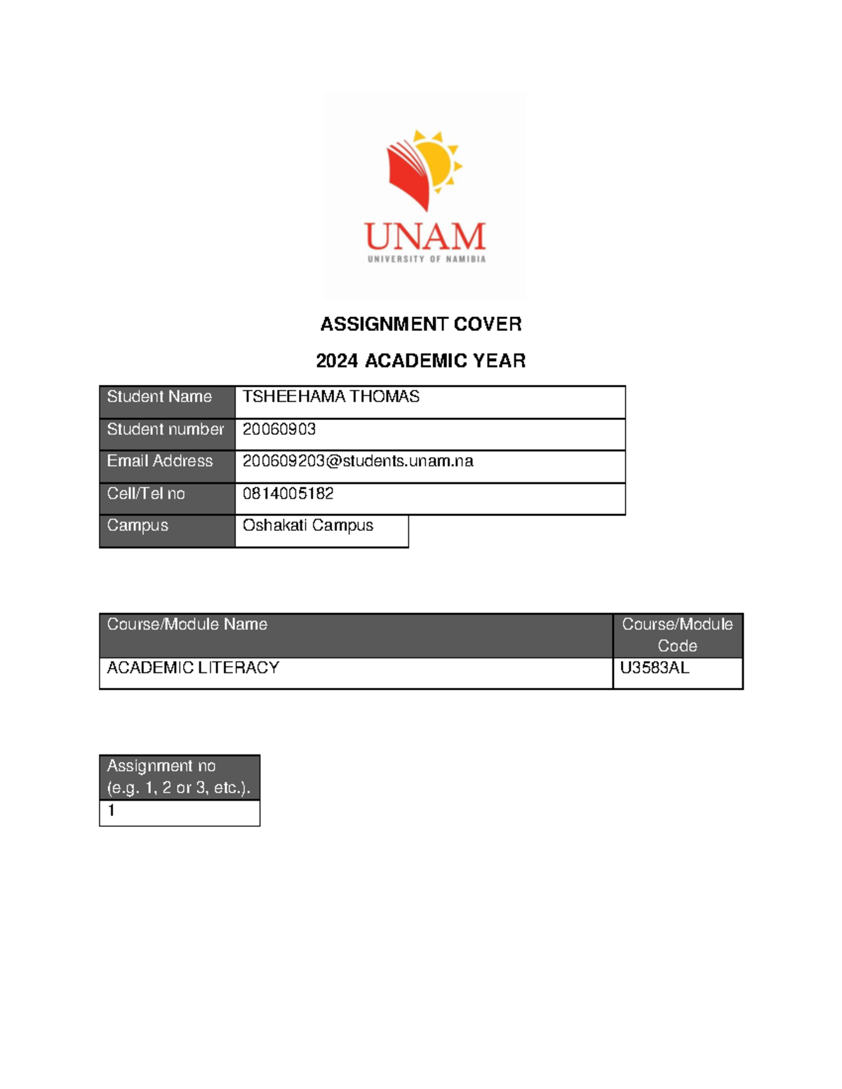 2006 09203 Academic Literacy CODE U3583AL assignment 1 - ASSIGNMENT ...