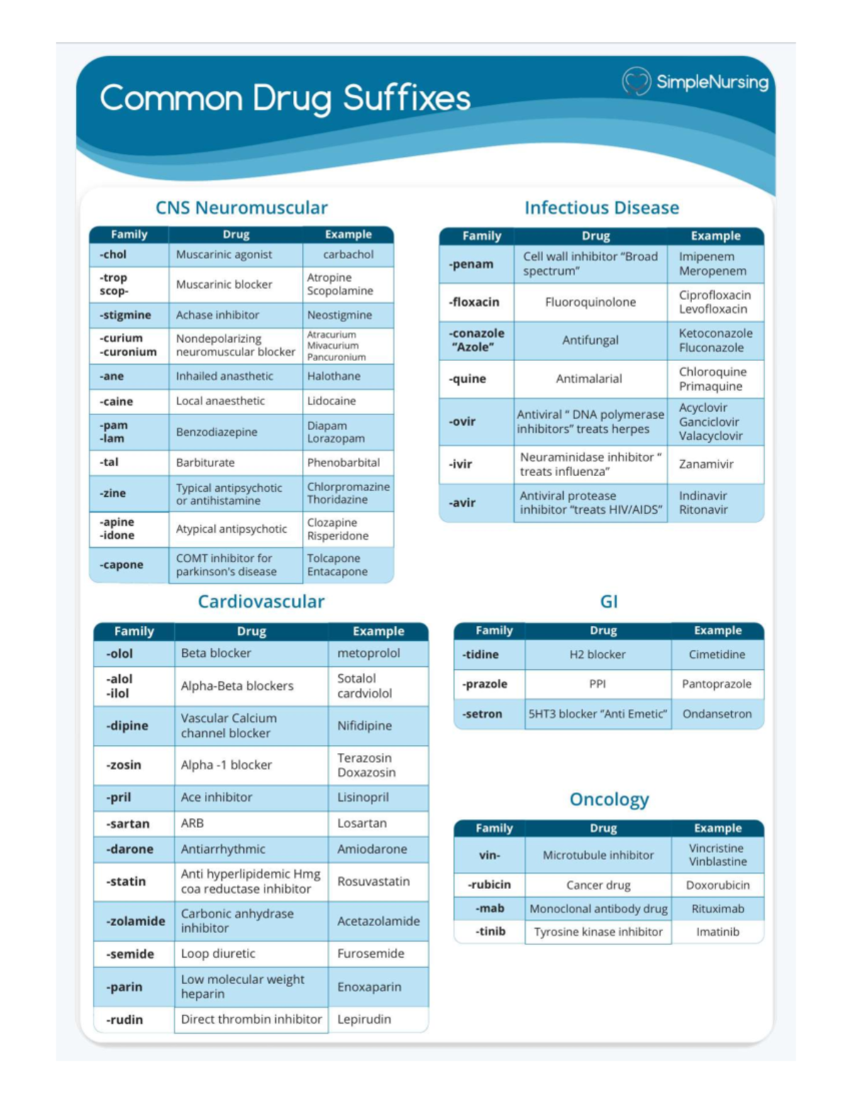 Pharmacology Study Guide for NCLEX: Common Drug Suffixes and Examples ...
