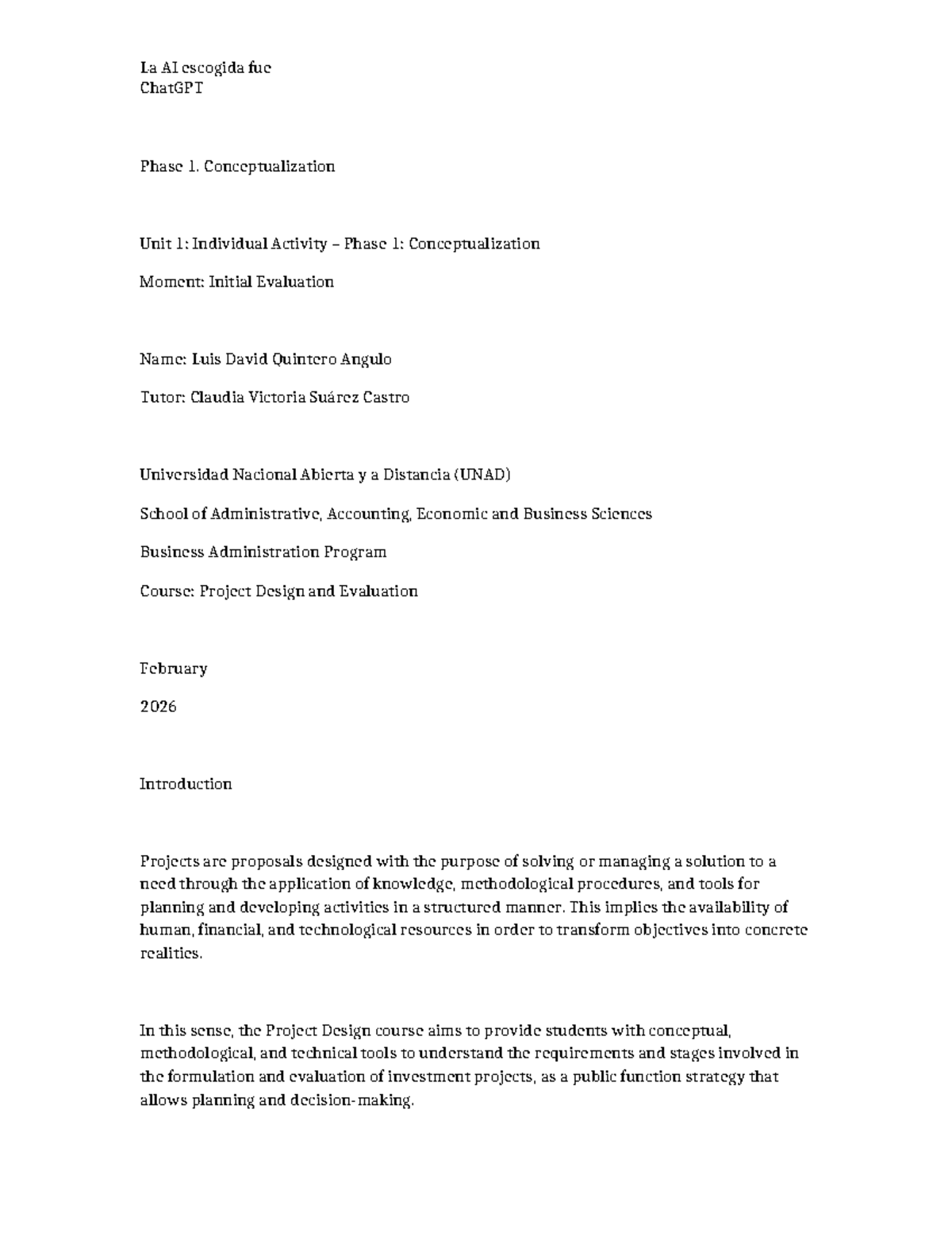 Phase 1: Conceptualization of Investment Projects - Project Design ...