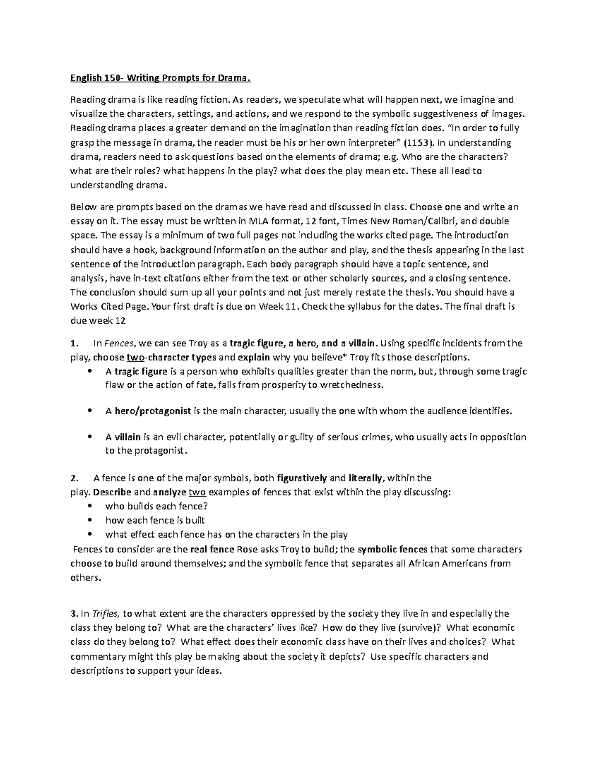 Drama Writing Prompts. docx-2 - English 150- Writing Prompts for Drama ...