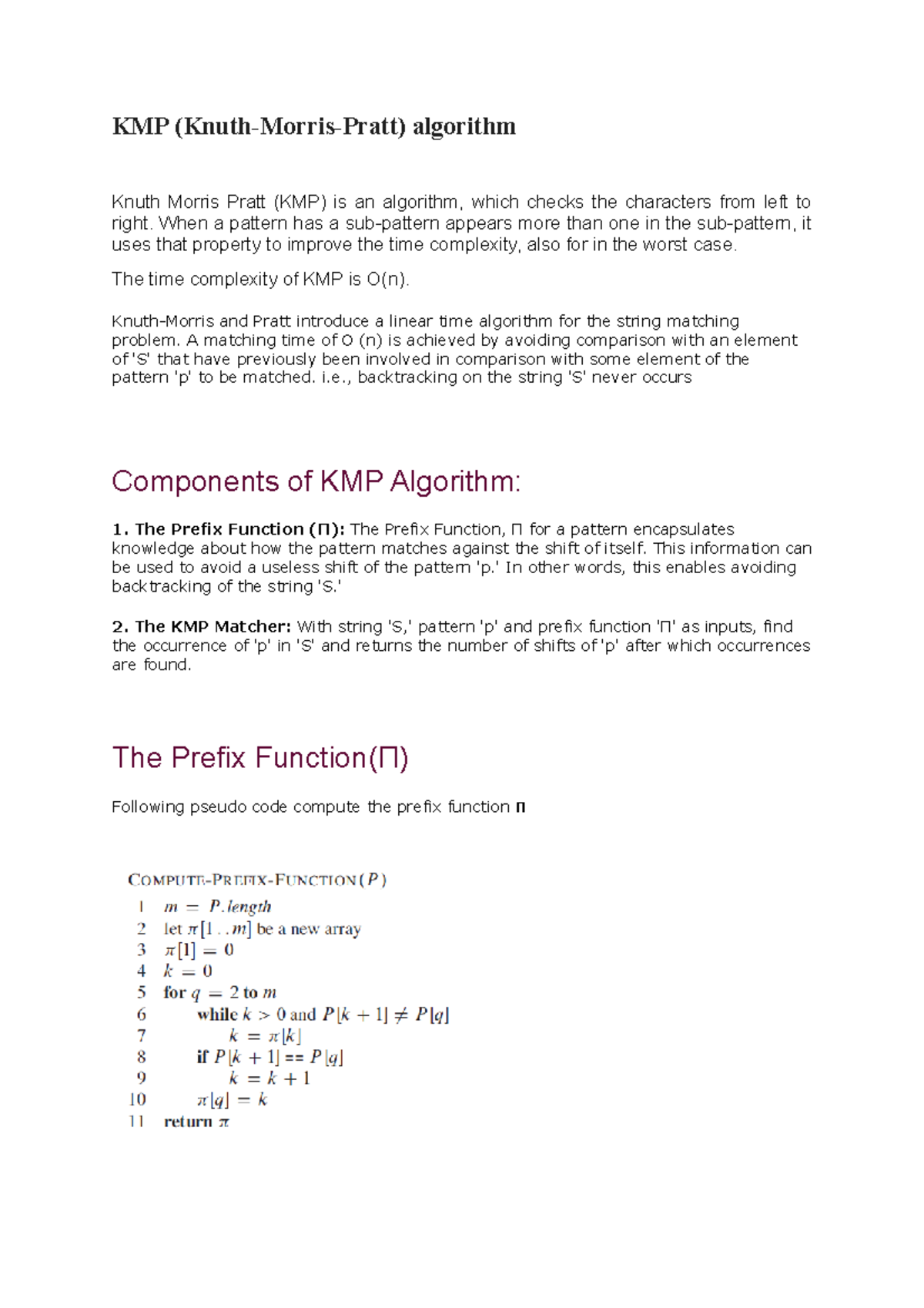 KMP Algorithm Overview and Analysis - CS101 Lecture Notes - Studocu