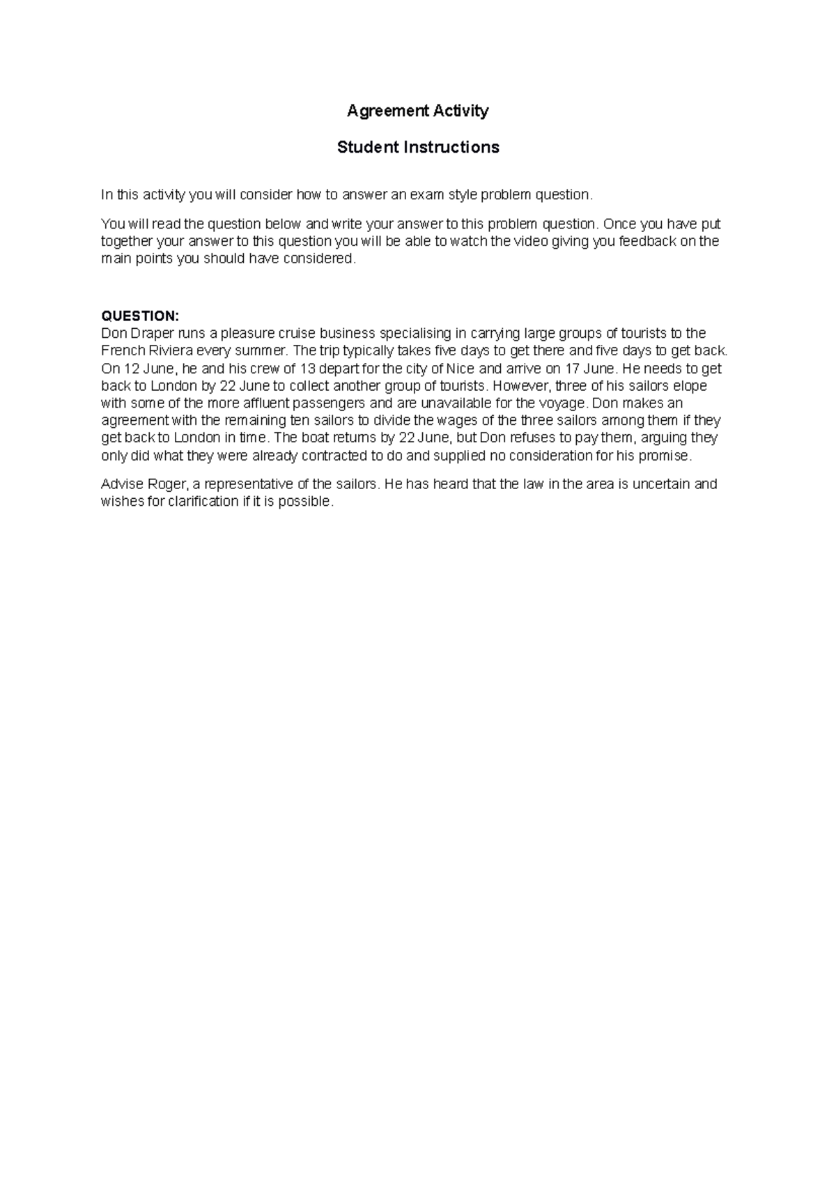 Consideration Activity - Student Instructions - Agreement Activity ...