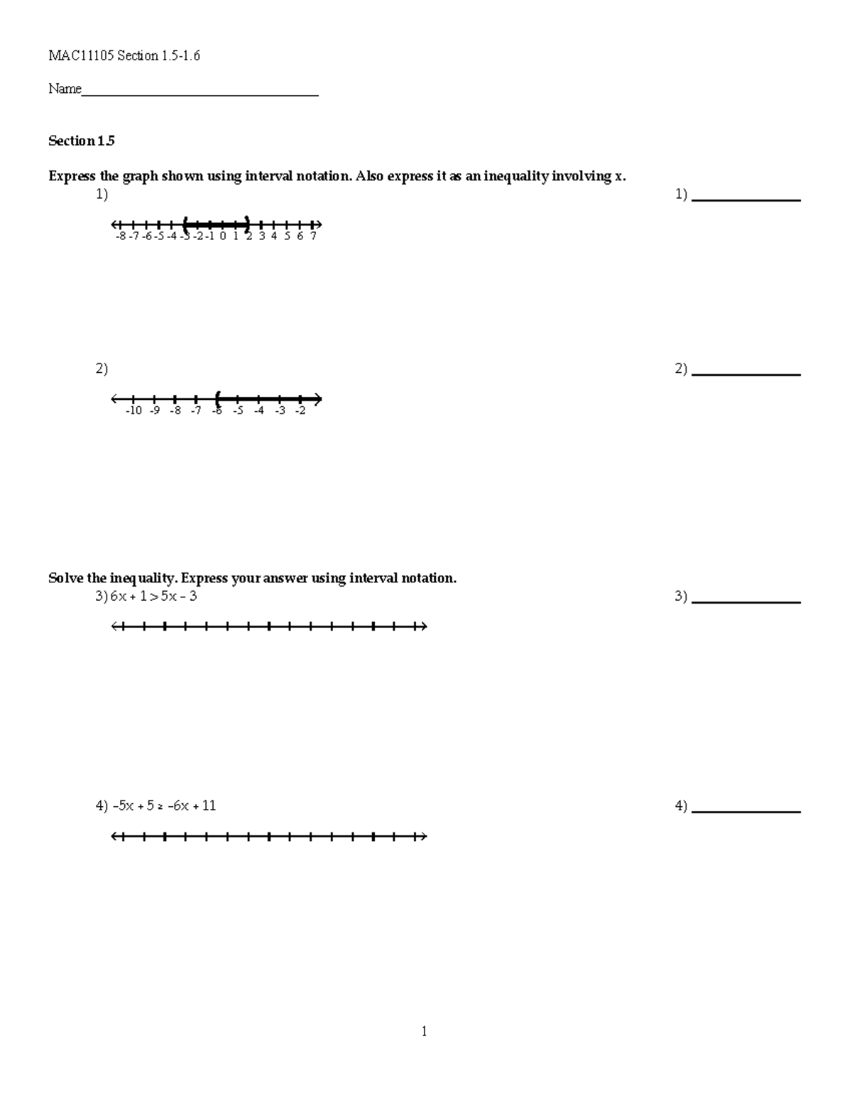 MAC1105 Section 1.5: Graphs, Inequalities & Interval Notation - Studocu