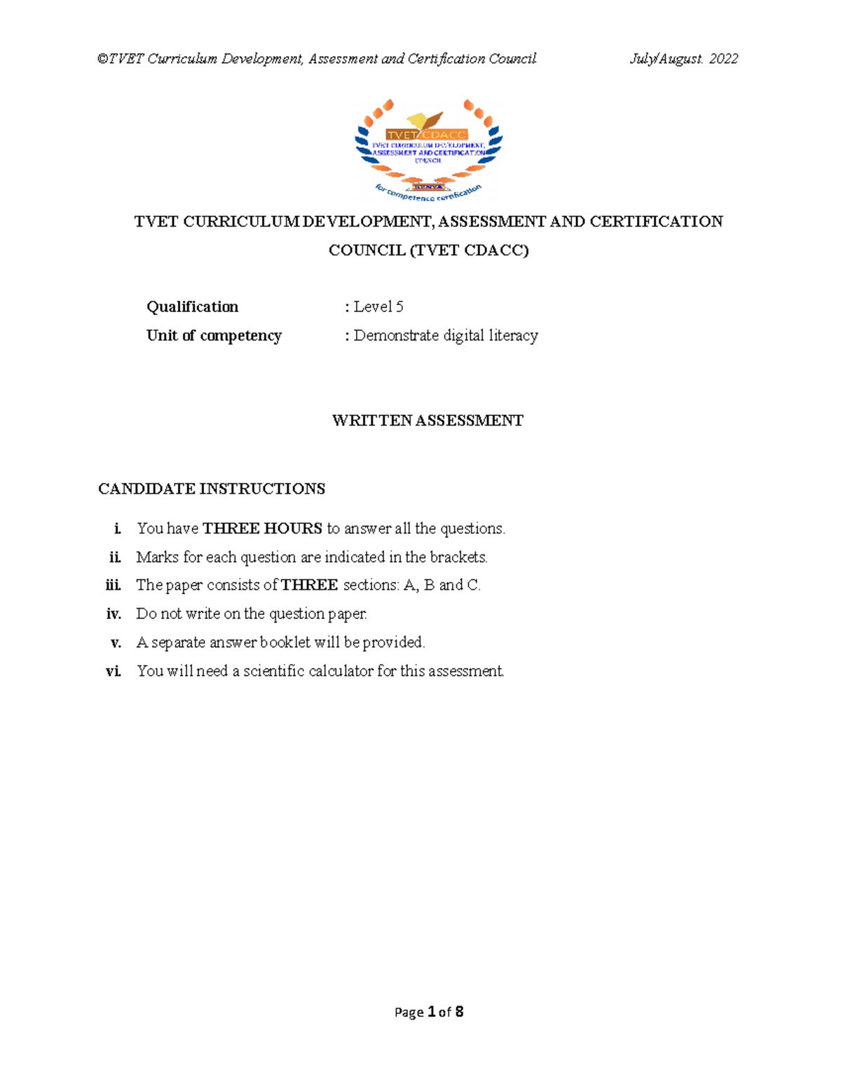 Demonstrating Digital Literacy: Level 5 Written Assessment Guide - Studocu