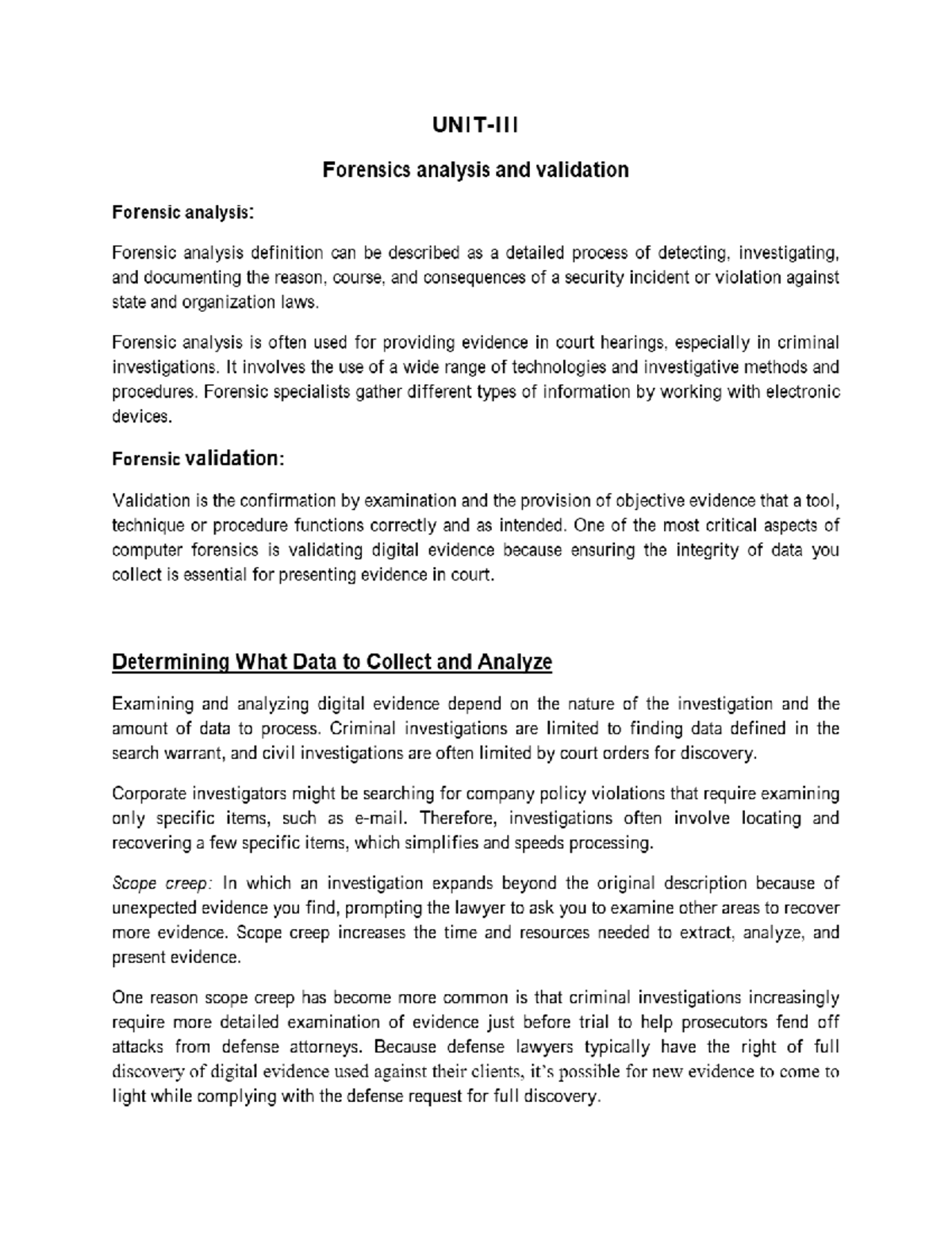 Cyber Forensics Unit-3 Lecture Notes: Forensic Analysis & Validation ...