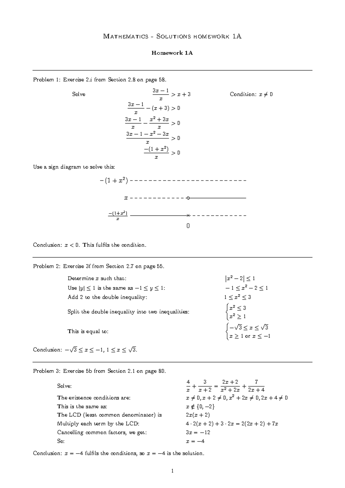 Math 101 - Homework 1A Solutions for Week 1 Exercises - Studeersnel