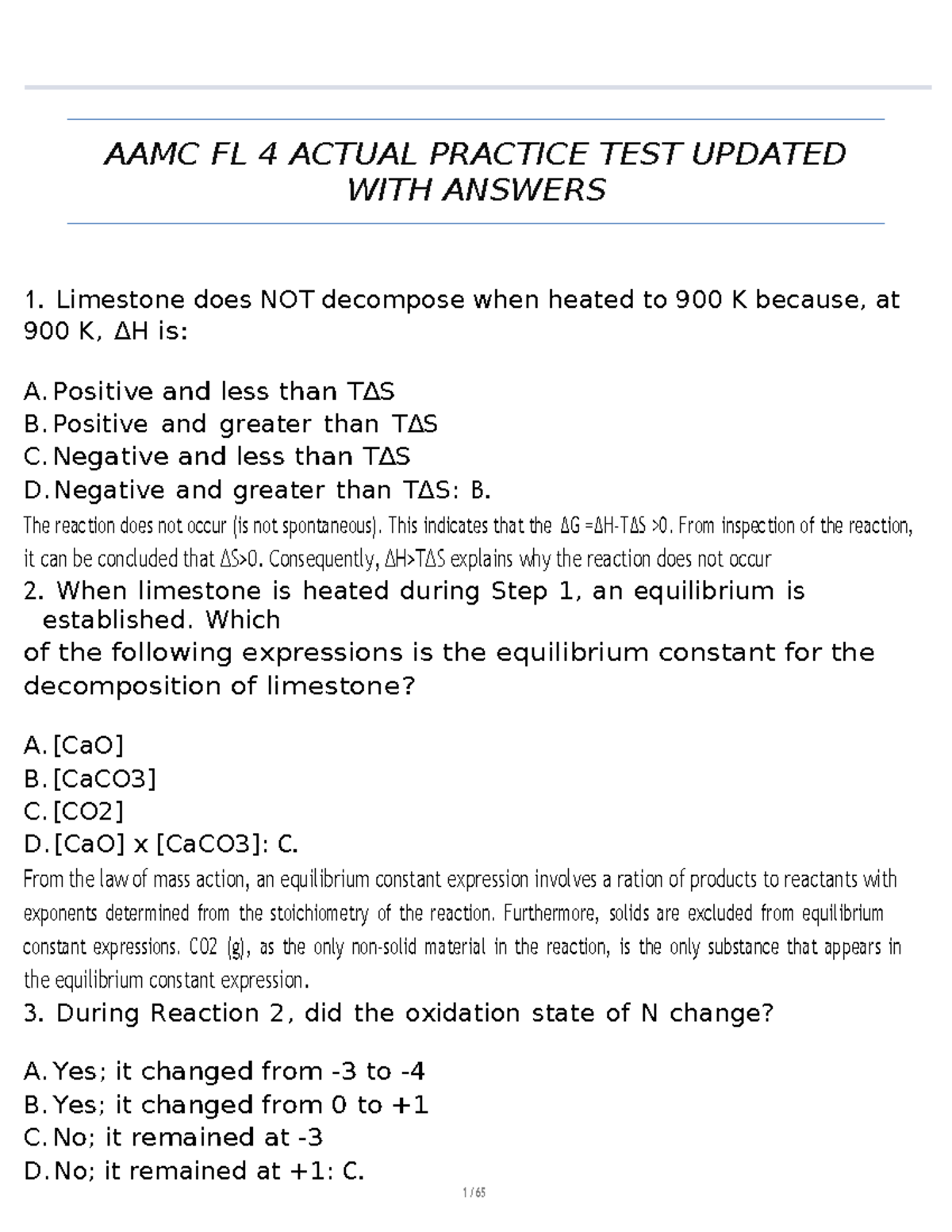AAMC FL 4 Practice Test with Answers and Explanations - Studocu