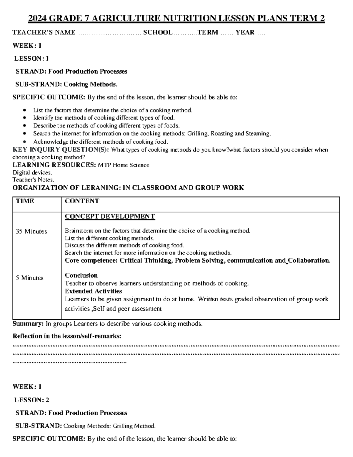 0721634274.GRADE 7 AGRICULTURE NUTRITION TERM 2 LESSON PLANS - Studocu