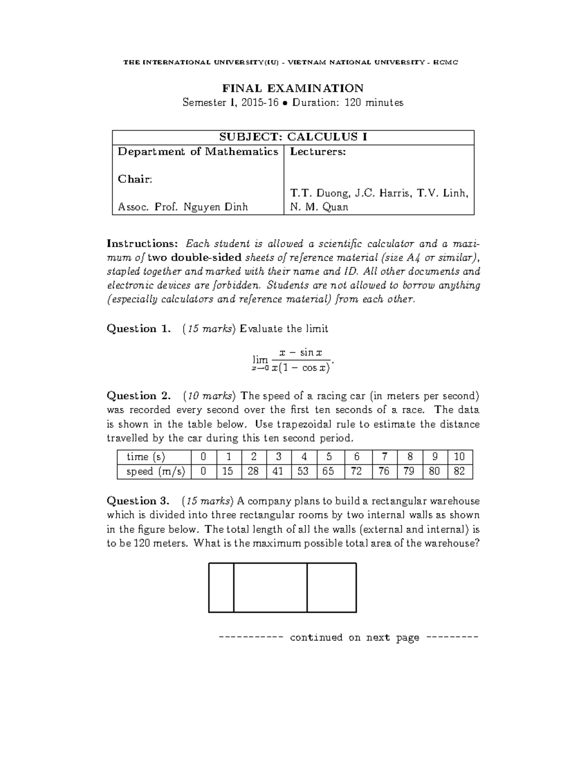 Calculus I (15-16) Final Exam Solutions - International University ...
