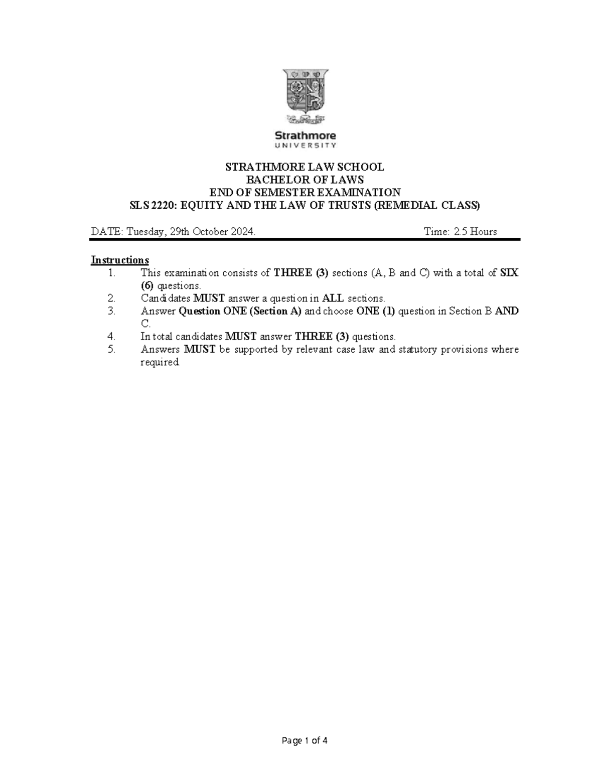 SLS 2220 - Equity and the Law of Trusts End of Semester Exam Notes ...