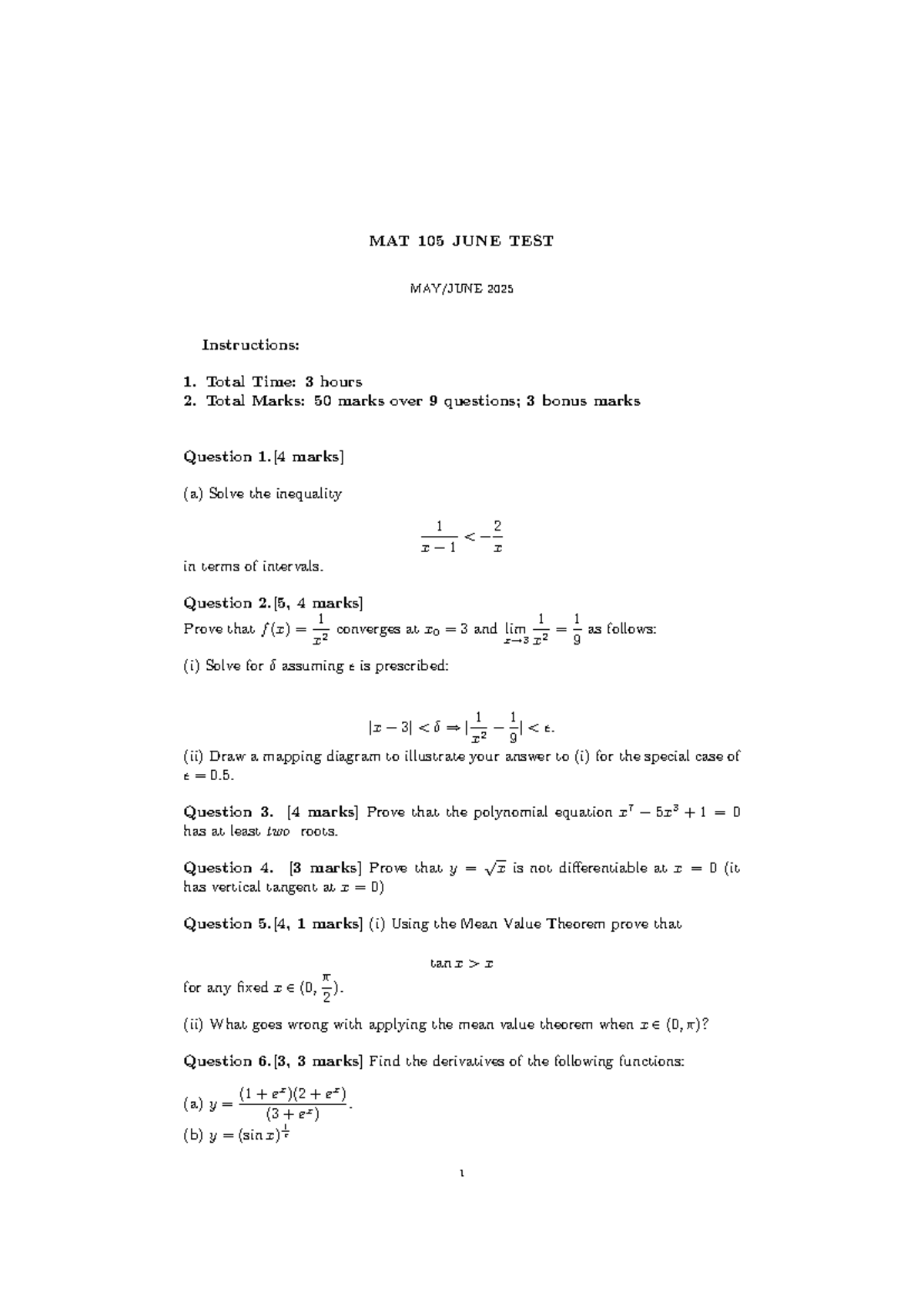 MAT 105 JUNE TEST 2025 - Detailed Solutions and Memo - Studocu